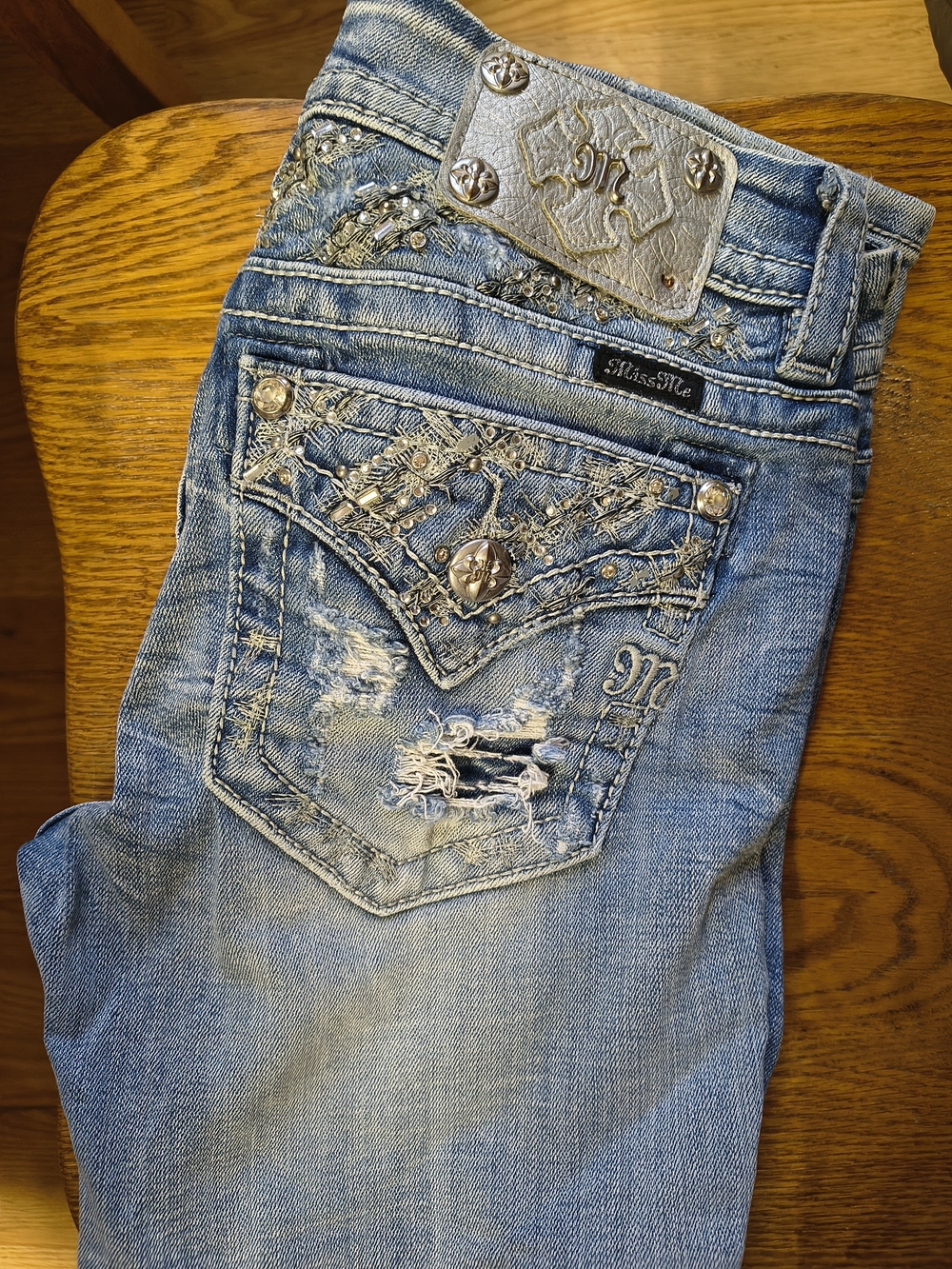Miss Me Women’s Distressed Embellished Light Blue Jeans